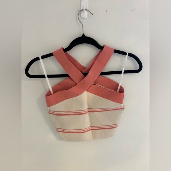 Aritzia Babaton Stripe Sculpt Knit Criss Cross Crop Top NWOT - Picture 5 of 7